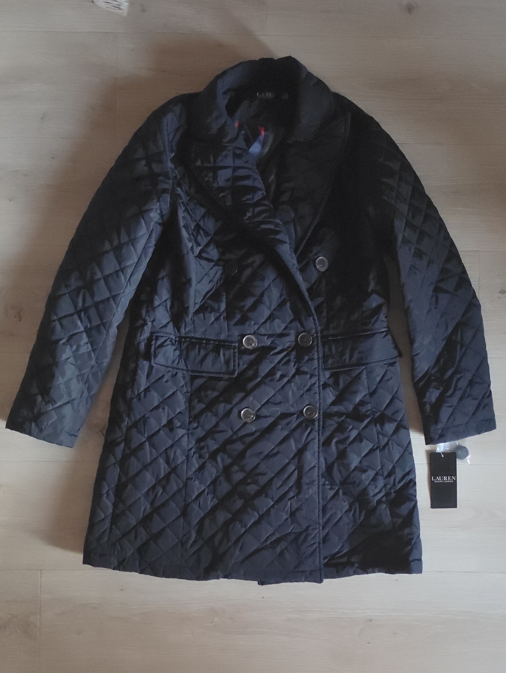 Lauren Ralph Lauren Black Quilted Double-Breasted Pea Coat